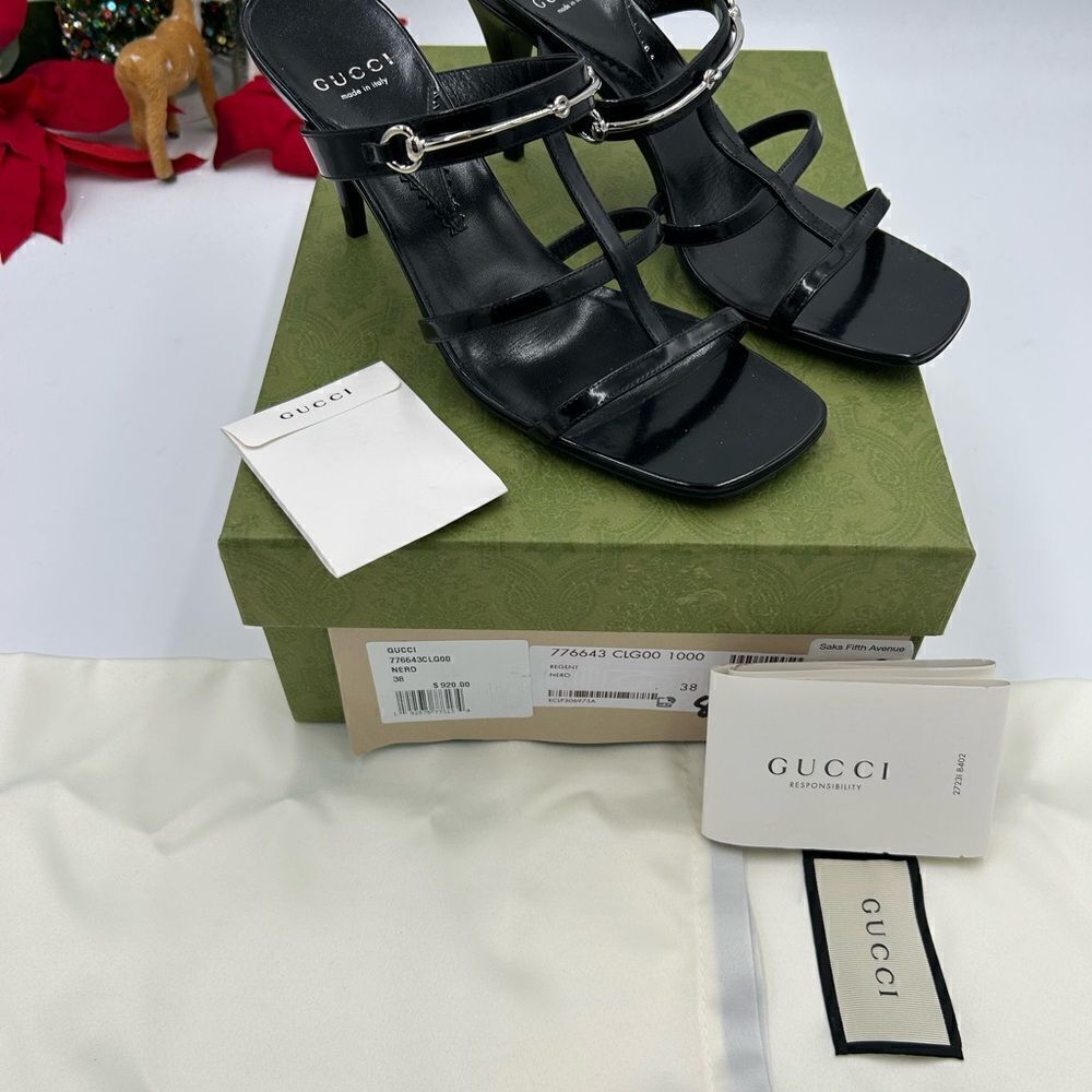 Women’s Gucci, leather Horsebit sandals size 38 made in Italy - Picture 2 of 9